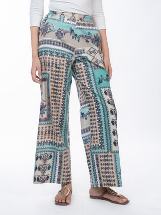Grey Mosaic Printed Cotton Straight Pants