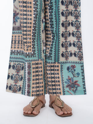 Grey Mosaic Printed Cotton Straight Pants