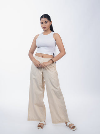 Beige Stripes Handloom Cotton Straight Pants