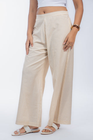 Beige Stripes Handloom Cotton Straight Pants