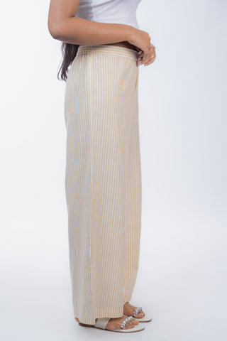 Beige Stripes Handloom Cotton Straight Pants