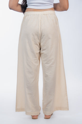 Beige Stripes Handloom Cotton Straight Pants