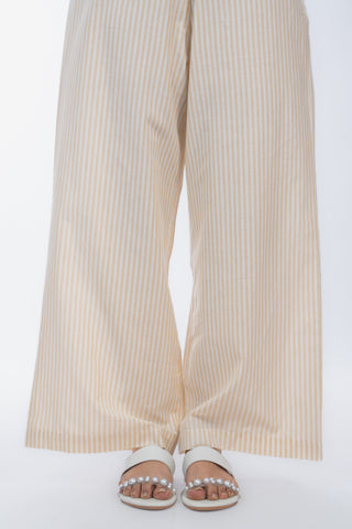 Beige Stripes Handloom Cotton Straight Pants