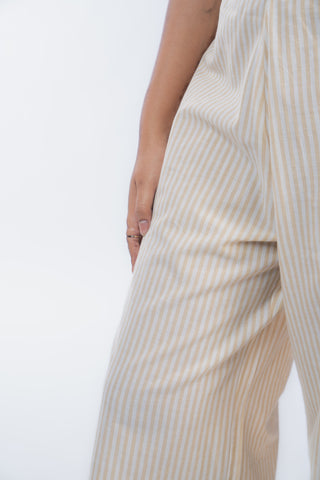 Beige Stripes Handloom Cotton Straight Pants