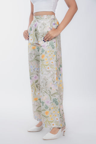 Pastel Green Floral Printed Cotton Straight Pants