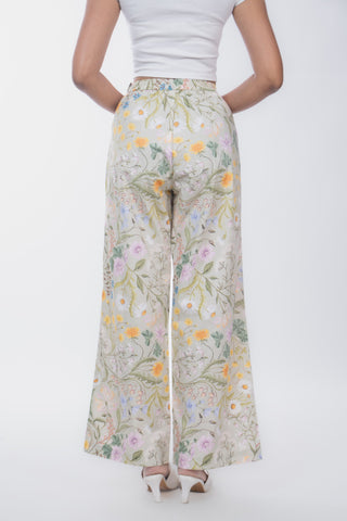 Pastel Green Floral Printed Cotton Straight Pants