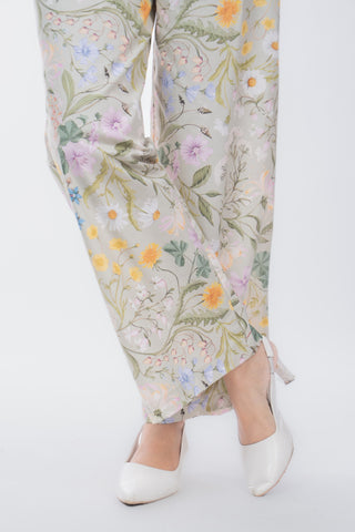 Pastel Green Floral Printed Cotton Straight Pants