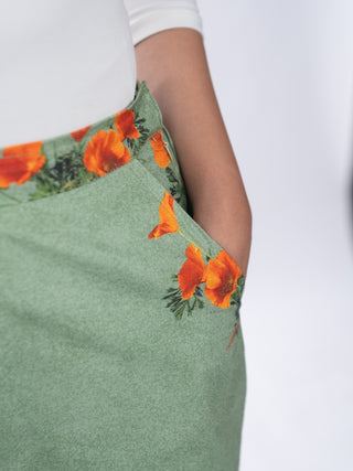 Orange Floral Printed Cotton Straight Pants