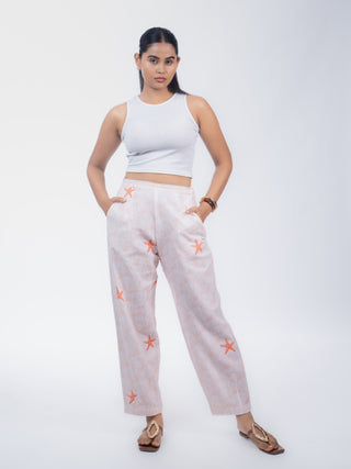 Light Orange Starfish Printed Jute Barrel Pants