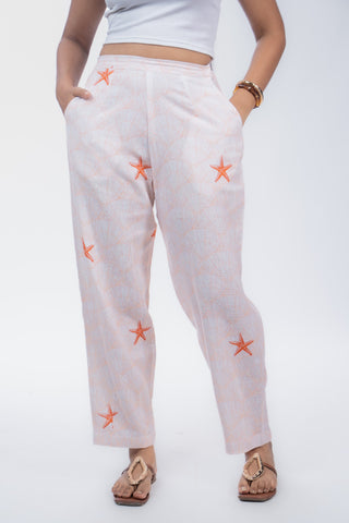 Light Orange Starfish Printed Jute Barrel Pants