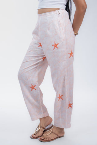 Light Orange Starfish Printed Jute Barrel Pants