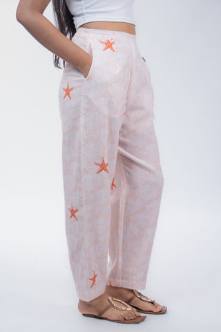 Light Orange Starfish Printed Jute Barrel Pants
