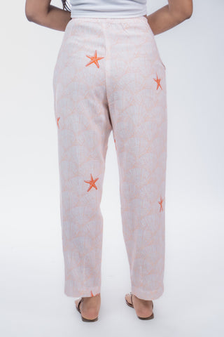 Light Orange Starfish Printed Jute Barrel Pants