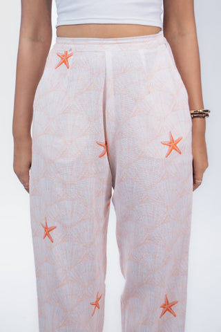 Light Orange Starfish Printed Jute Barrel Pants