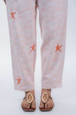 Light Orange Starfish Printed Jute Barrel Pants
