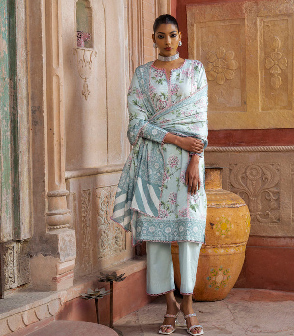 Ash Grey Lawn Printed Suit Set | Classic | For Women
