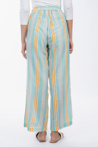 Aqua Green Stripes Cotton Straight Pants