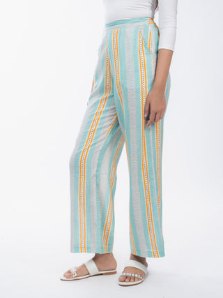 Aqua Green Stripes Cotton Straight Pants