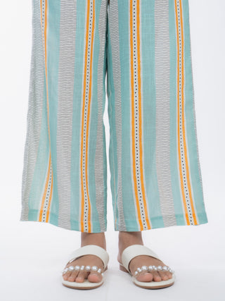 Aqua Green Stripes Cotton Straight Pants