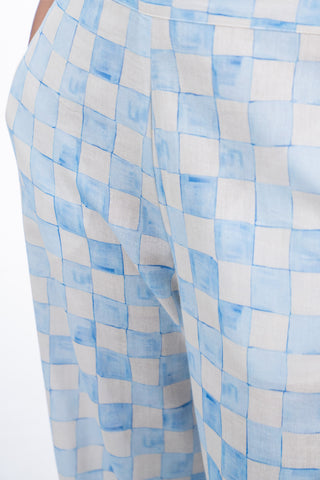 Blue & Yellow Geometric Print Wide-Leg Trousers