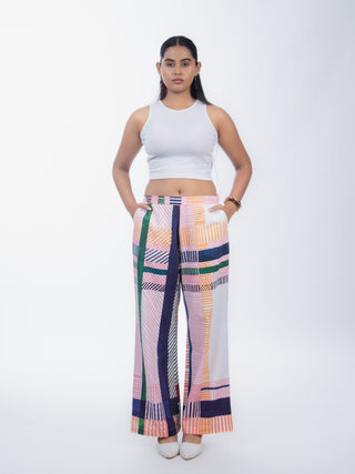 Multicolor Printed Cotton Straight Pants