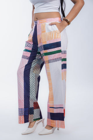 Multicolor Printed Cotton Straight Pants