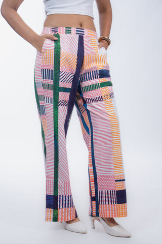 Multicolor Printed Cotton Straight Pants