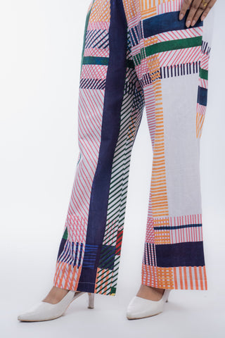 Multicolor Printed Cotton Straight Pants