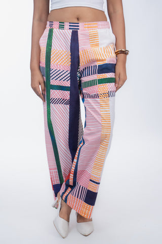 Multicolor Printed Cotton Straight Pants