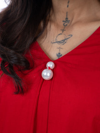 RED LAWN SHORT KURTA AND CHIKANKARI PANTS