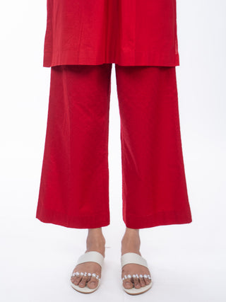 RED LAWN SHORT KURTA AND CHIKANKARI PANTS