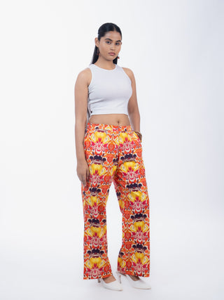 Yellow Fruit Printed Cotton Straight Pants