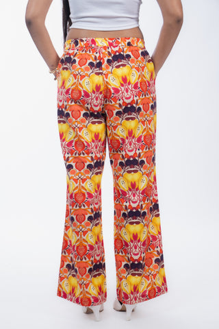 Yellow Fruit Printed Cotton Straight Pants