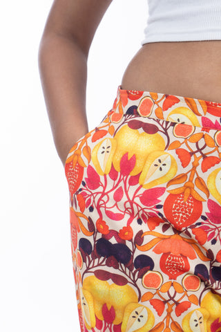 Yellow Fruit Printed Cotton Straight Pants