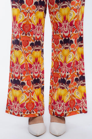 Yellow Fruit Printed Cotton Straight Pants