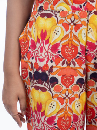 Yellow Fruit Printed Cotton Straight Pants