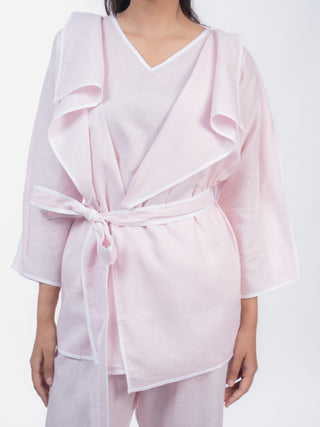 Baby Pink Soft Cotton Structured Shirt Pant Set | Belted Waist | For Women