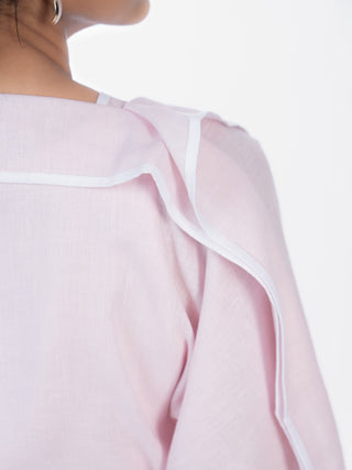 Baby Pink Soft Cotton Structured Shirt Pant Set | Belted Waist | For Women