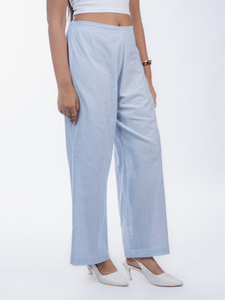 Blue Stripes Handloom Cotton Straight Pants
