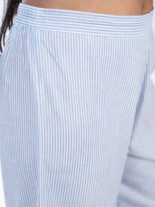 Blue Stripes Handloom Cotton Straight Pants