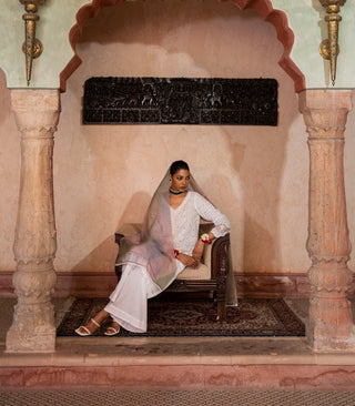 White chikankari suit