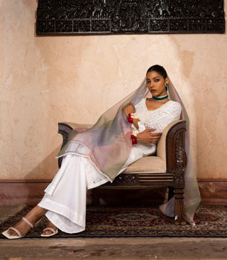 White chikankari suit