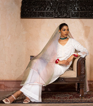 White chikankari suit