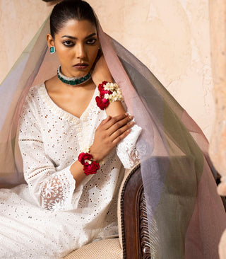 White chikankari suit