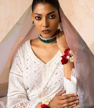 White chikankari suit