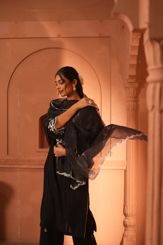 Black Lawn Embroidered  Kurta Set With Dupatta