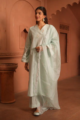 Sky Blue Lawn Embroiderd Kurta Set With Dupatta