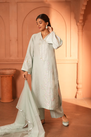 Sky Blue Lawn Embroiderd Kurta Set With Dupatta