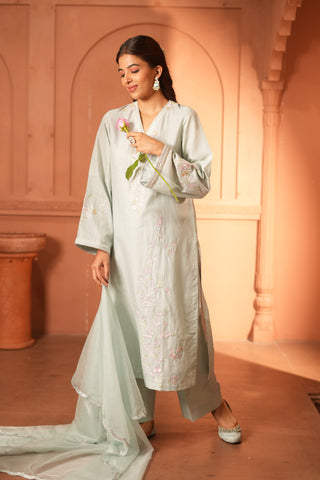 Sky Blue Lawn Embroiderd Kurta Set With Dupatta