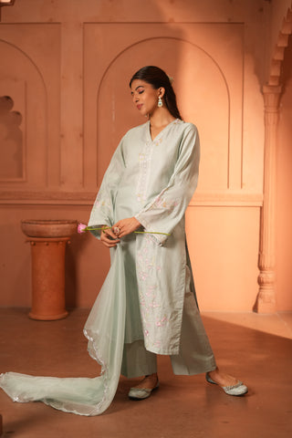 Sky Blue Lawn Embroiderd Kurta Set With Dupatta